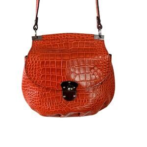 Patrisha Nash Veneto women's Red Leather Croc embossed cross body bag